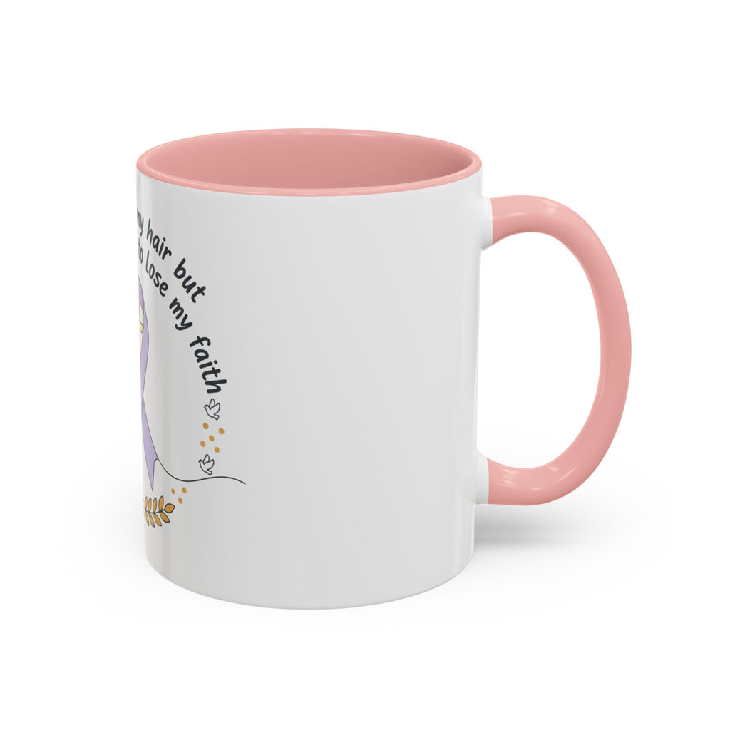 Faith & Hope Accent Mug — "I Could Lose My Hair But I’m Never Going To Lose My Faith" (Lavender Ribbon)