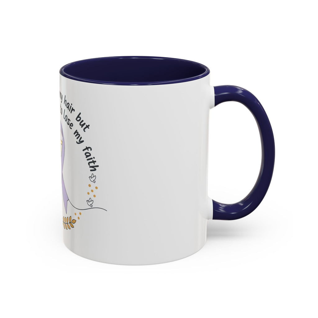 Faith & Hope Accent Mug — "I Could Lose My Hair But I’m Never Going To Lose My Faith" (Lavender Ribbon)