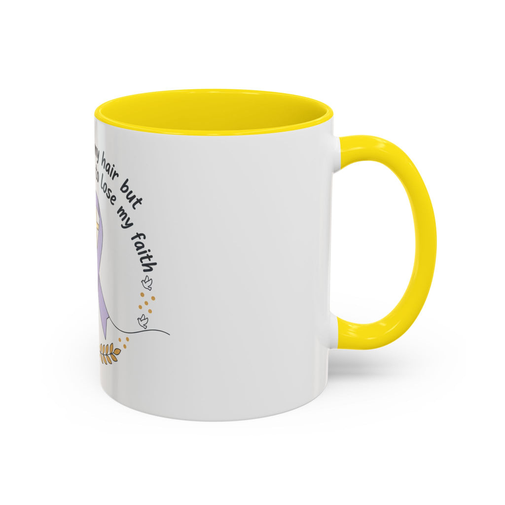 Faith & Hope Accent Mug — "I Could Lose My Hair But I’m Never Going To Lose My Faith" (Lavender Ribbon)